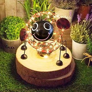GardenKraft 14930 Solar Powered Light Up Ladybird Garden Feature / 62 Micro LEDs / 4D Moving Effect / Unique Metal Garden Ornament / Auto-On Feature / Weatherproof Material / Red Colour