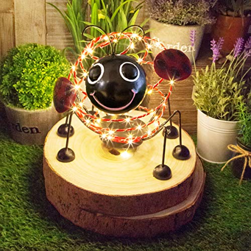 Image of GardenKraft 14930 Solar Powered Light Up Ladybird Garden Feature / 62 Micro LED’s / 4D Moving Effect/Unique Metal Garden Ornament/Auto-On Feature/Weatherproof Material/Red Colour