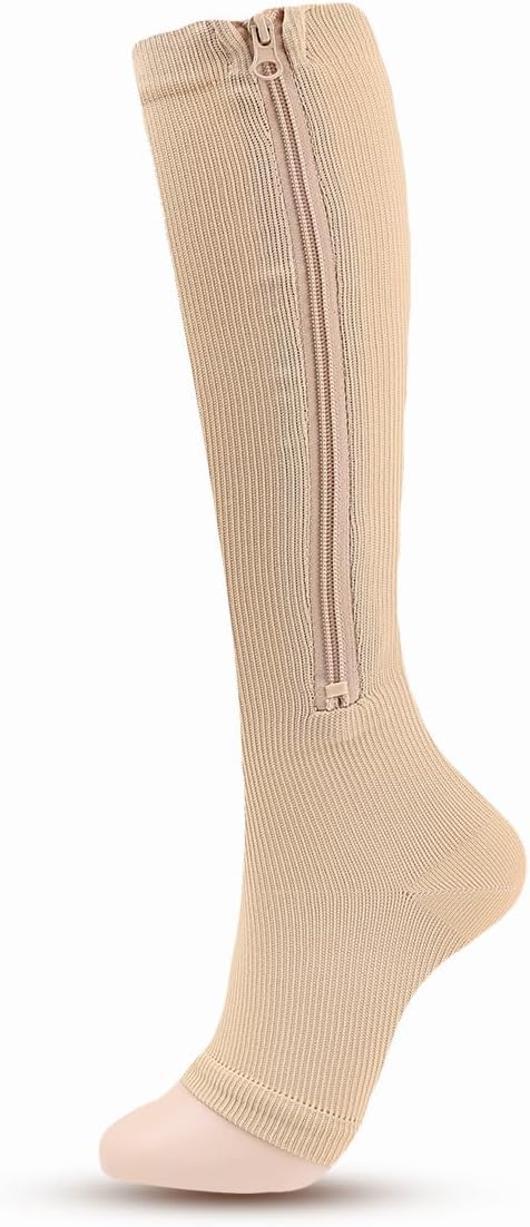 Athletic Zip Up Socks Long Calf Length Stretch Support Socks With Front Zipper Closure Graduated Compression