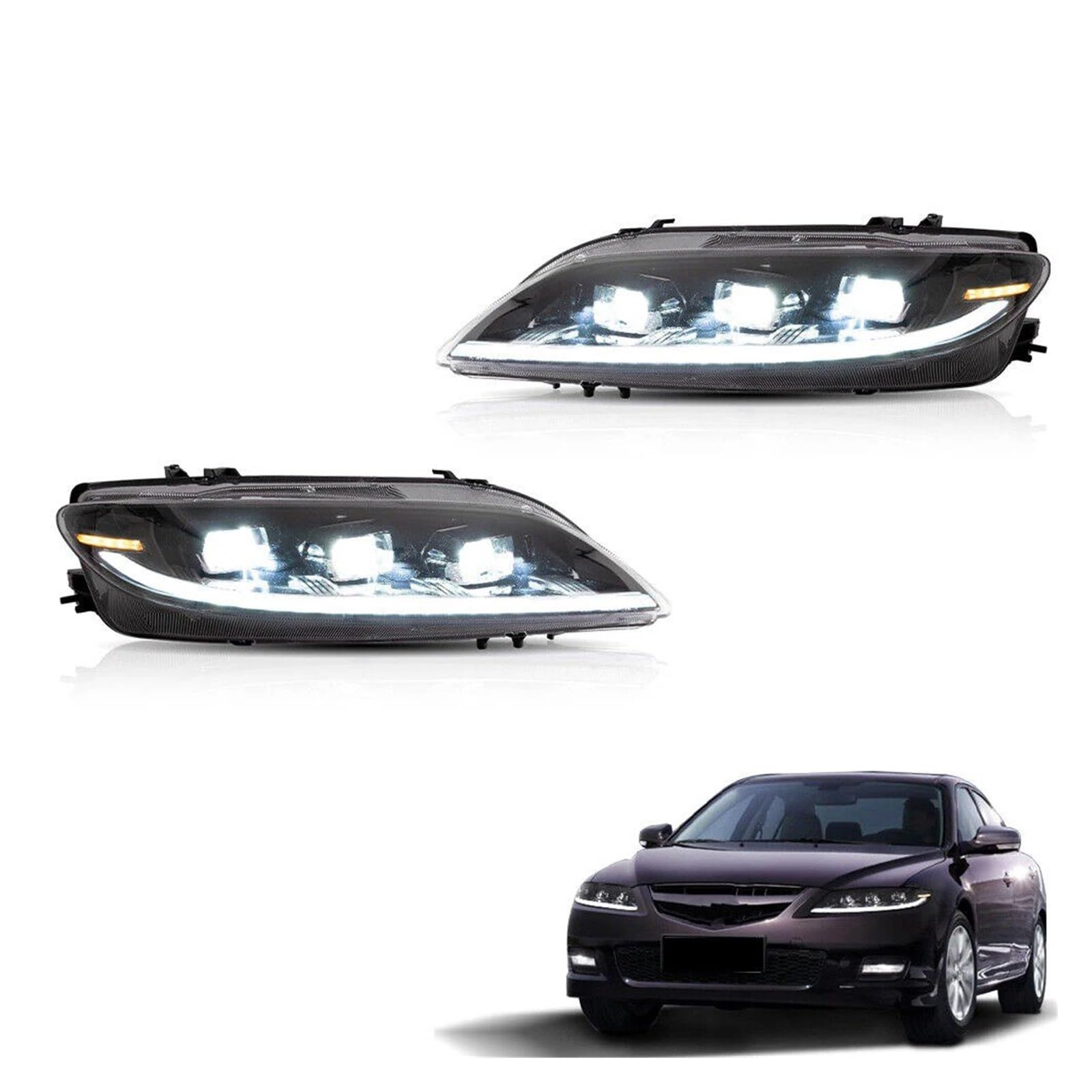 Gruppo Faro per Auto per Mazda 6 2003-2008, Coppia di Gruppi ottici per Auto, Lampada Frontale, Parti di Illuminazione per Tuning Auto, Plug And Play.