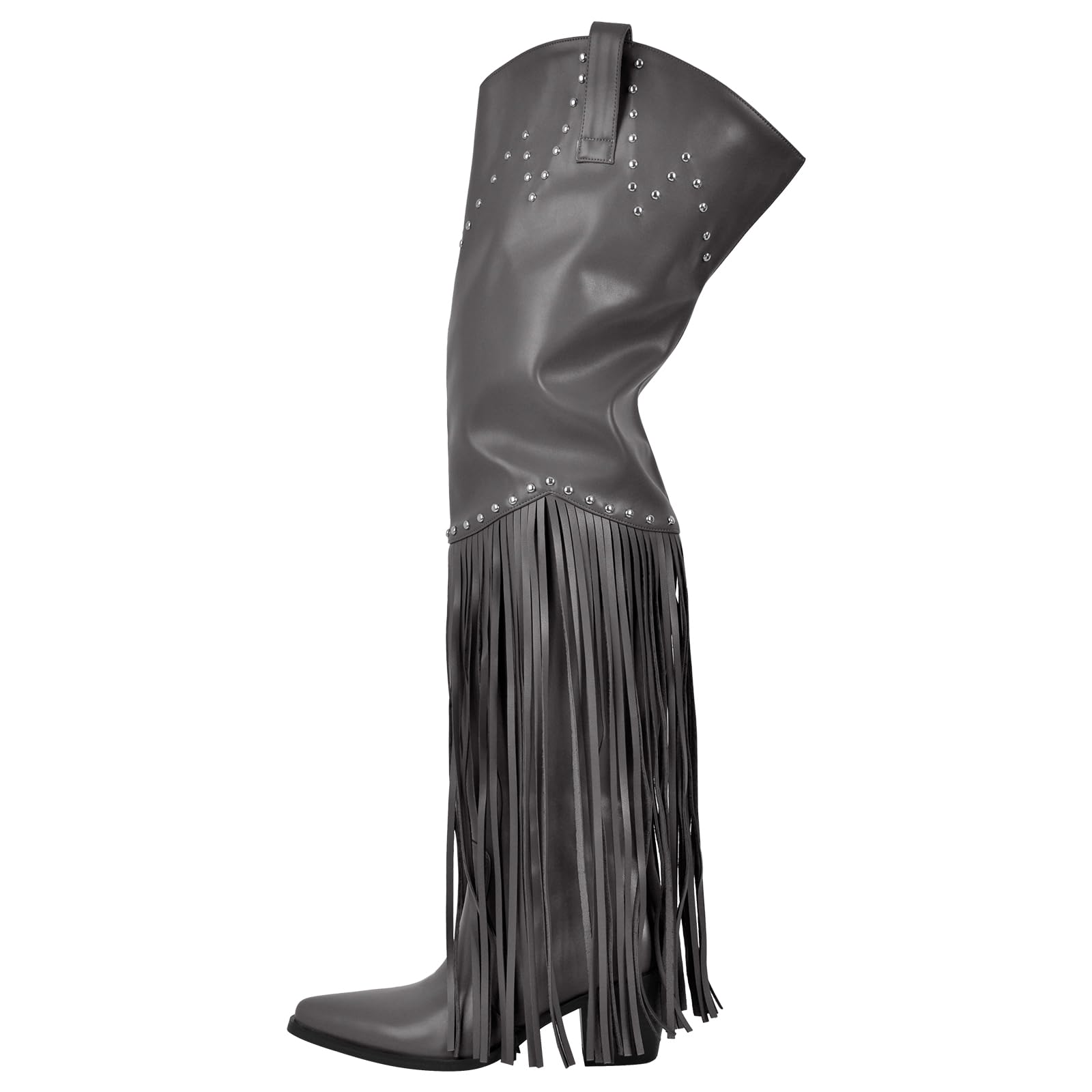 richealnini Western Thigh High Cowboy Boots with Fringe Over Knee Wide Calf Cowgirl Boots