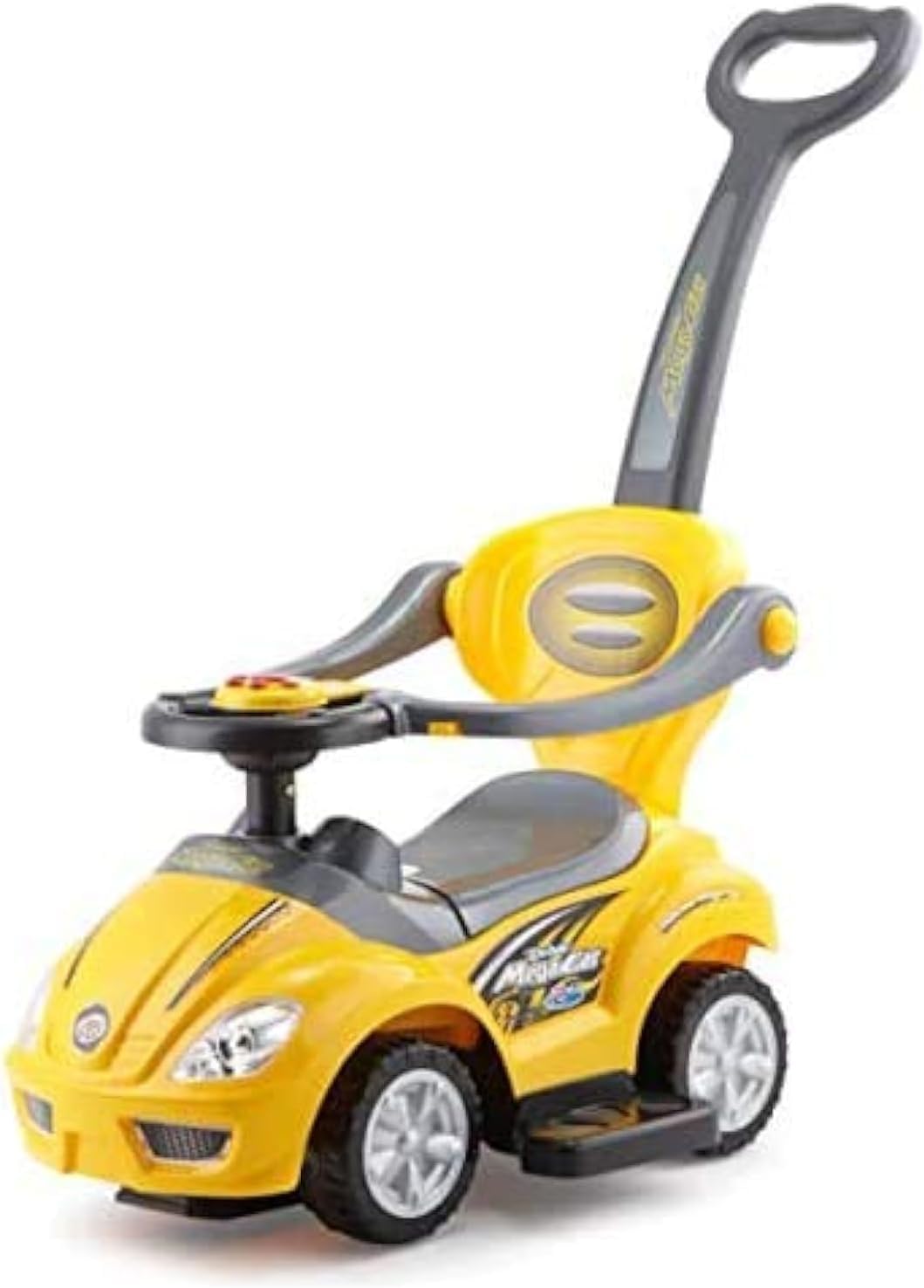 TechPlus-Baby Push Cars for Toddlers, 3 in 1 Ride on Push Car with Guardrail, Ride on Toys Baby Car w/Handle & Horn & Music, Pink (Yellow)