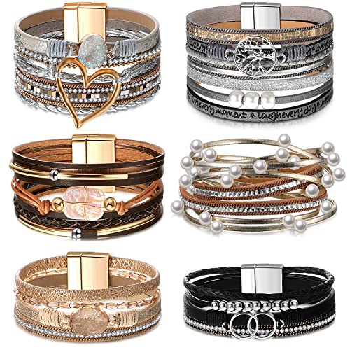 Bracelet bohème en cuir Yinkin haut de gamme fait main avec inserts en agate naturelle