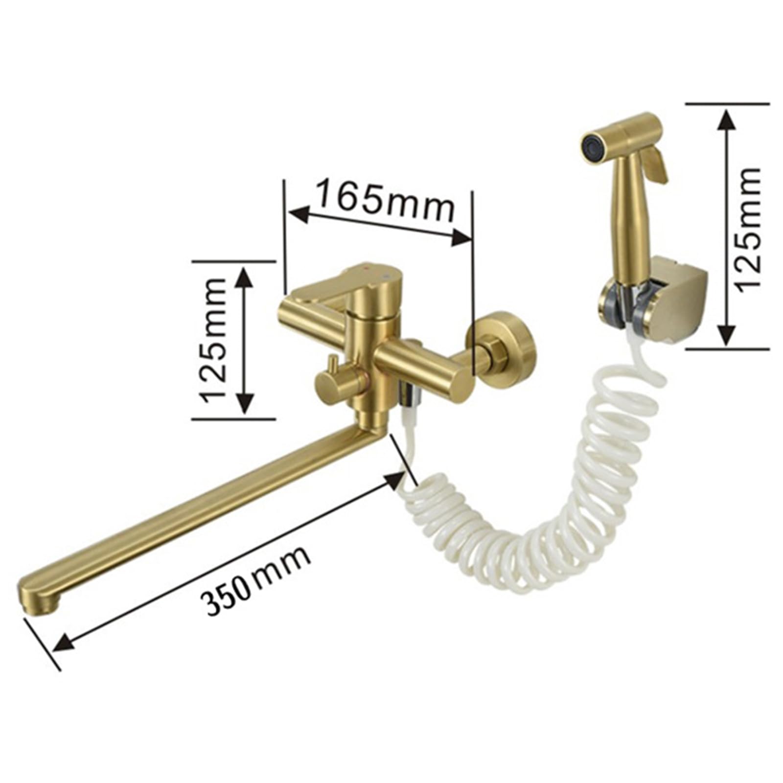 XJTNLB Wasserhahn Küche Wandmontage Ausziehbar 35cm Küchenarmaturen Wandmontage Einhebelmischbatterie Spülarmaturen Küche Edelstahl,Gebürstetes Gold