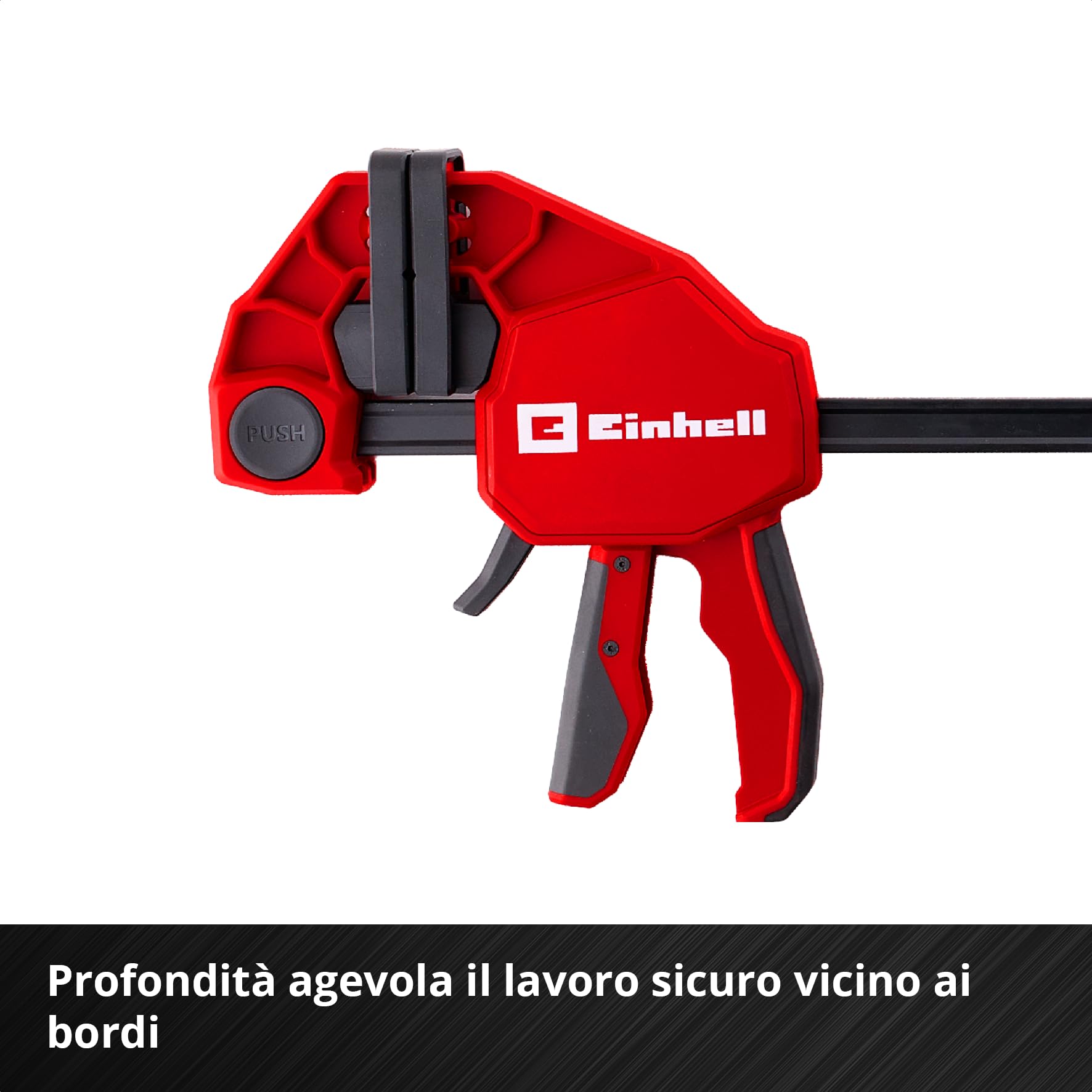 Einhell Set morsetti 2x90cm (Sgancio rapido, apertura 900 mm, forza 150 kg, espansione, profondità, conversione senza attrezzi, impugnatura gommata)