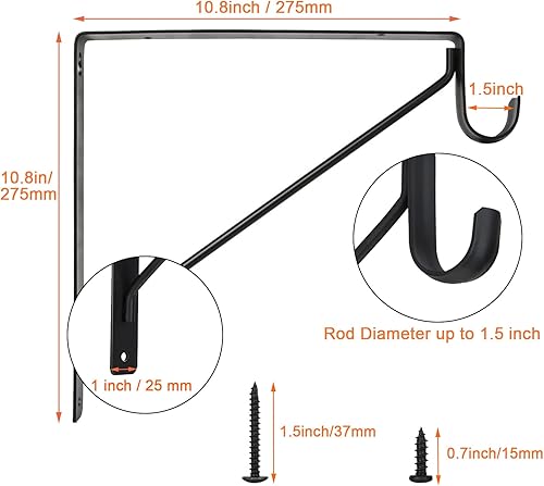Miniatura 2 de Paquete de 4 estantes y soporte de barra de armario resistentes, 11 x 10.2 x 1 pulgadas, soporte de poste para colgar ropa, ganchos de soporte de