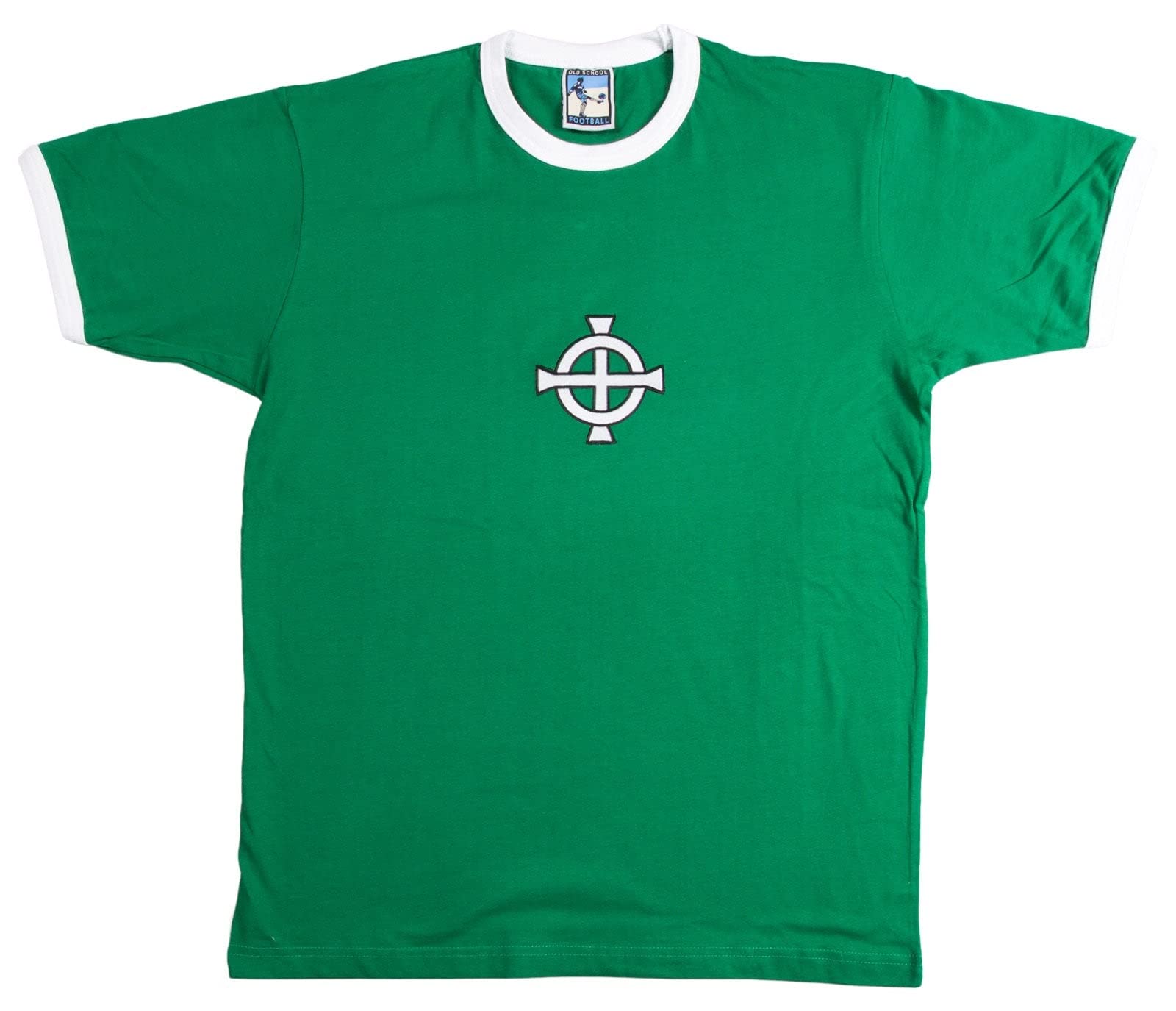 Northern Ireland 1970s Retro Football T Shirt Embroidered Logo Green/White