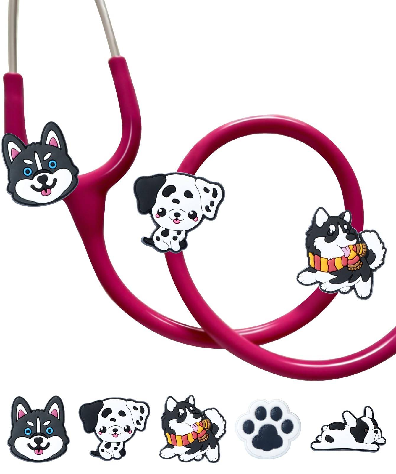 Plifal 5 Pieces Stethoscope Charms Tag for Nurse - Cute Dog Paw Black Stethoscope Charm Label Fit for Littmann Funny Accessories, Present for