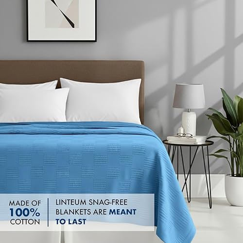 Miniatura 4 de Linteum Textile Supply Manta térmica (azul, individual) de larga duración y duradera sin enganches, hecha de material 100% algodón para el hogar
