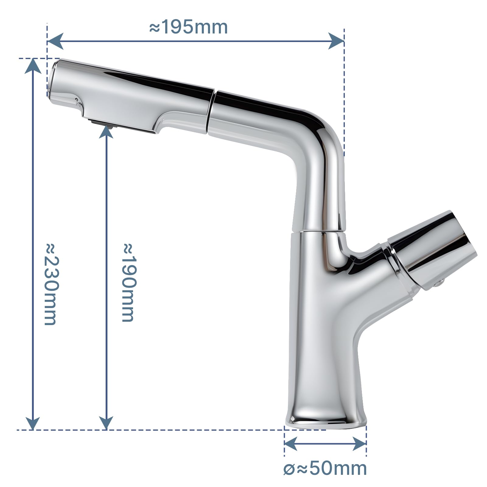 kisimixer Wasserhahn Bad mit Ausziehbar Brause Chrom, 360° Drehbar | Wasserhahn Bad, Auslauf Höhe 190-270mm,Höhenverstellbar, Herausziehbarer Brause 2 Strahlarten, G3/8, Einhebelmischer, Messing
