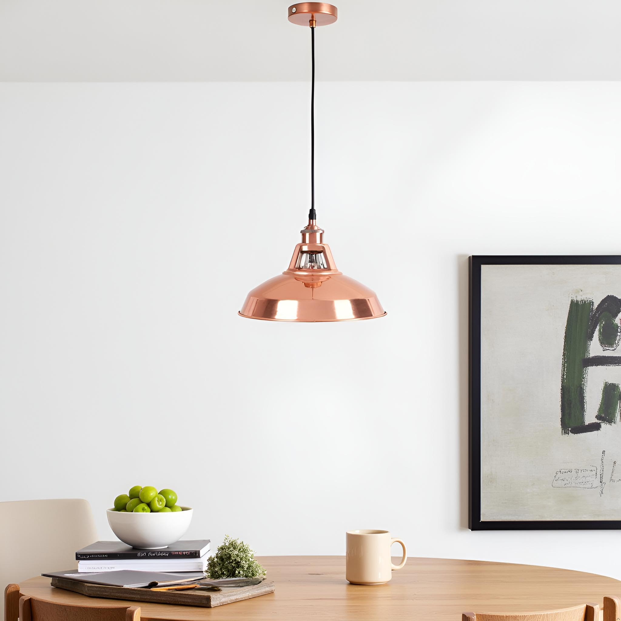 Ledsone Rose Gold Modern Ceiling Pendant Light Metal 30Cm Width Lampshade Easy Fit E27 Base Height Adjustable Cable Hanging Light Fitting For Kitchen Living Room Bedroom Restaurant Office Bar