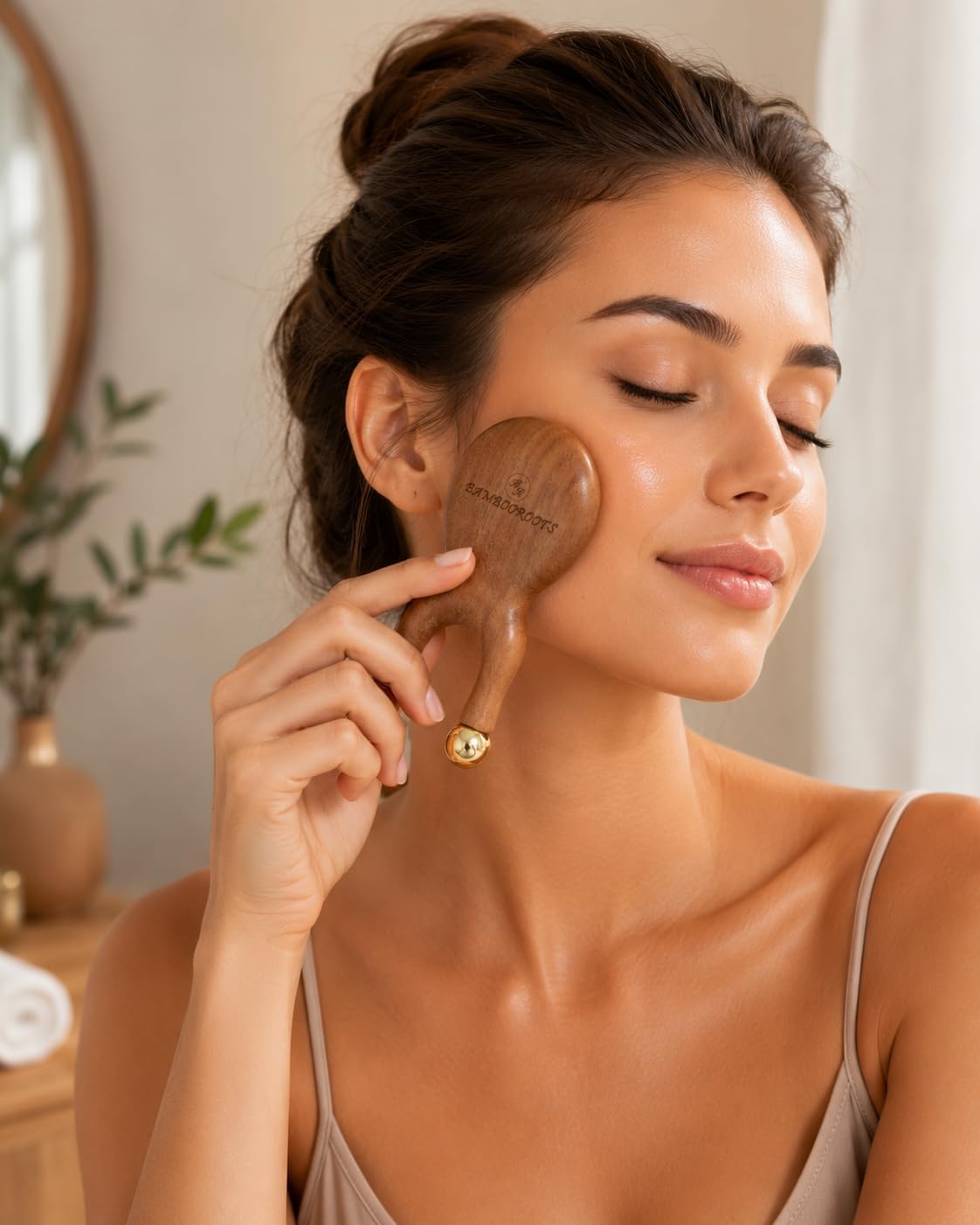 Gua Sha Facial Tool with Copper Rollers, Facial Massager, Stress Reliever, Manual Massage, Easy to use, Remove fine Lines, Shape Your face