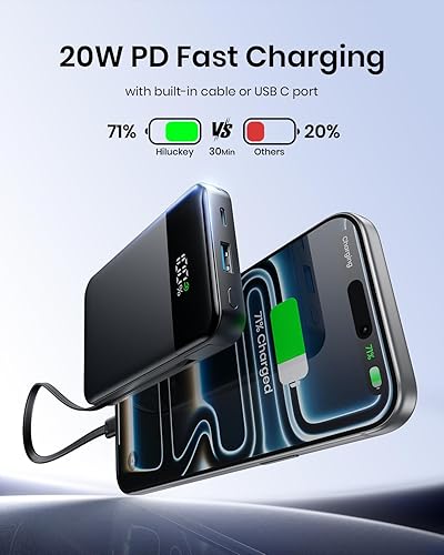Miniatura 3 de Hiluckey Cargador portátil magnético de energía -10000mAh Ultra Slim 15W Cargador de teléfono inalámbrico, 20 W PD carga rápida con cable integrado