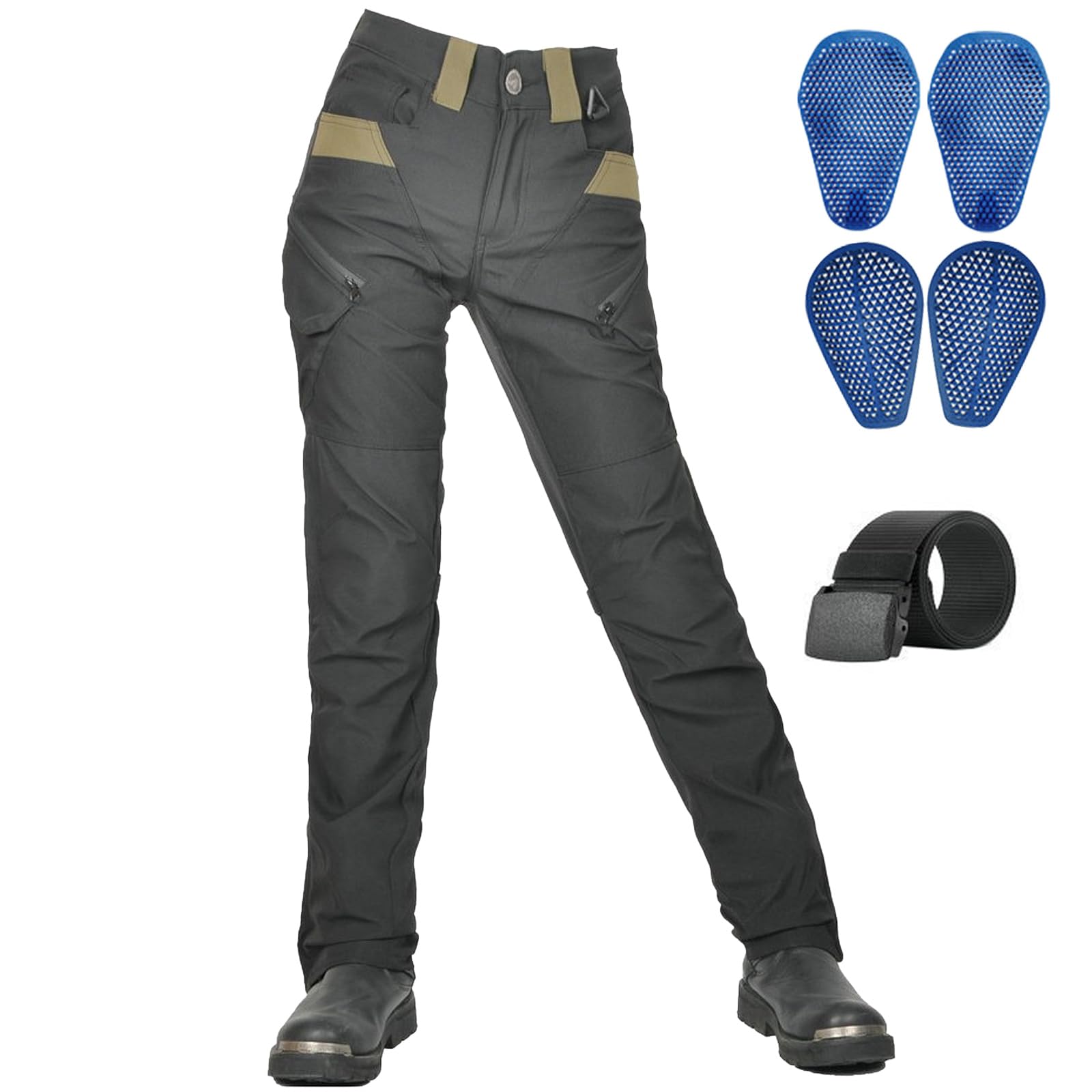 Pantalon Cargo de Moto Femme avec Ceinture Casual Vintage Racing Vélo Coupe-Vent Résistance à l'eau Homme Pantalon de Protection Vêtements de Sécurité avec Amovible Silice Protéger Pads