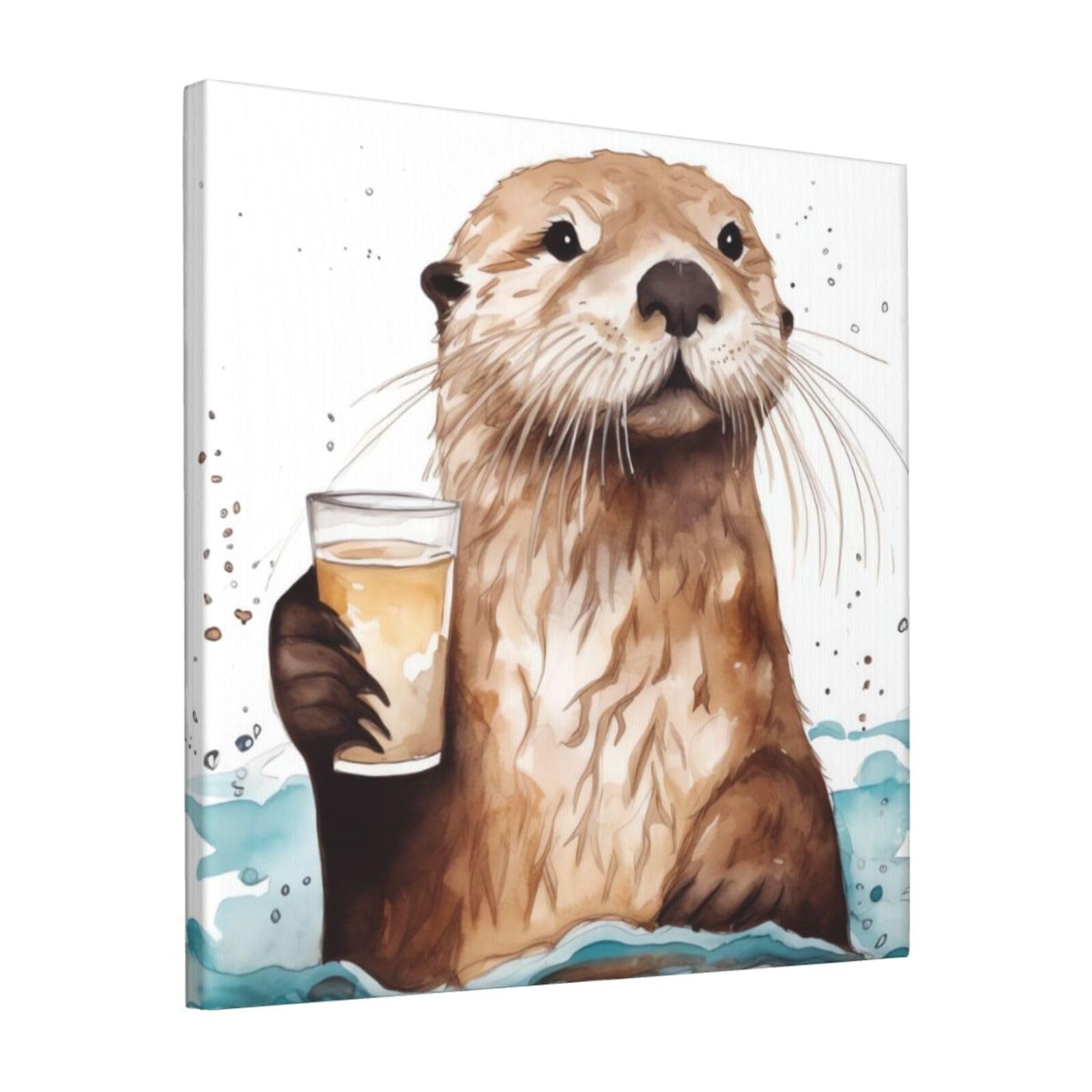KLOPH Sea Otter Canvas Wall Art for Living Room 12"x12" Modern Artwork Painting for Bathroom Hanging Canvas Prints Aesthetic Wallart for Bedroom Kitchen Office Wall Decor