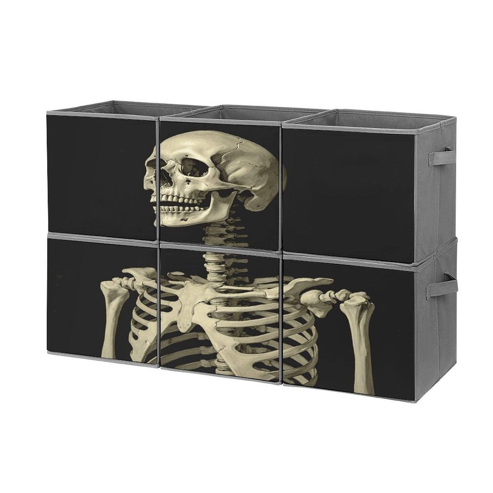 Btcowzrv Style A Skeleton Storage Cubes, 6 Pack Oxford Fabric Foldable Collapsible Bins With Handles, Cubby Storage Baskets Boxes For Closet Shelves Office Organization