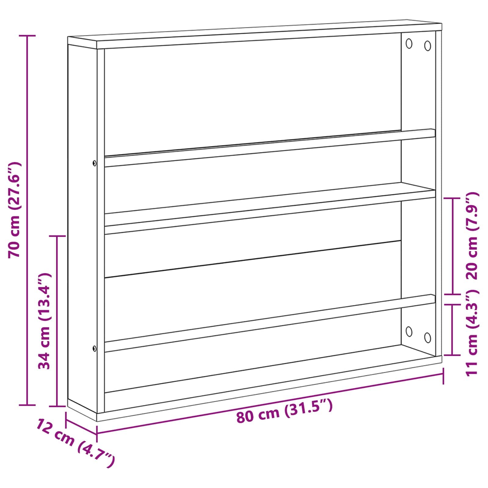 Scaffale portariviste da parete grigio sonoma, 80 x 12 x 70 cm, mensola da parete salvaspazio per opuscoli e libri, in legno