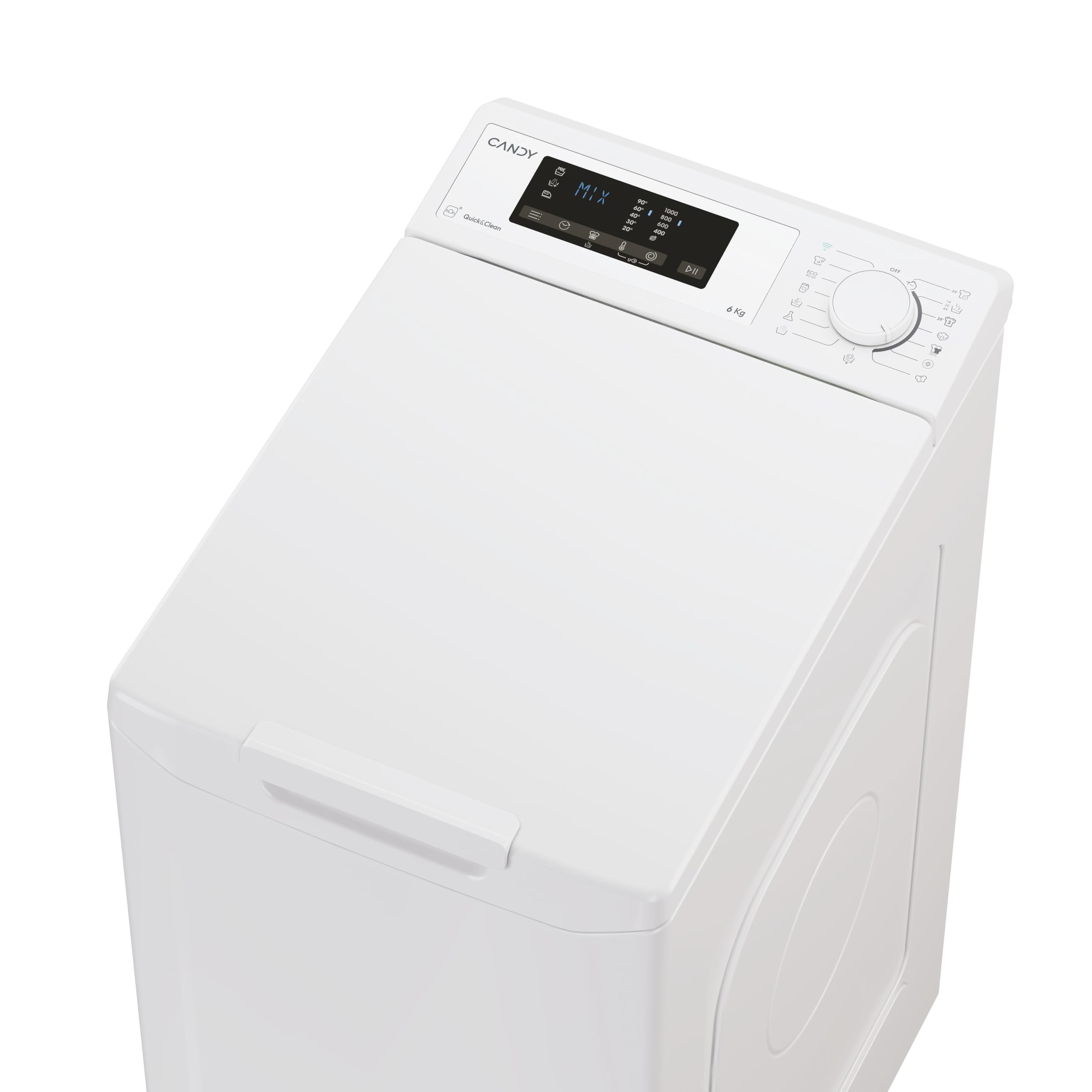 Candy ProWash 300 Lavatrice Carica dall’Alto 6 Kg 1000 RPM Classe C Slim 40,5 cm AI Weight Sense 17 Programmi Cicli Rapidi App hOn Partenza Ritardata AxLxP 86x40,5x60 cm TCA063D3-S