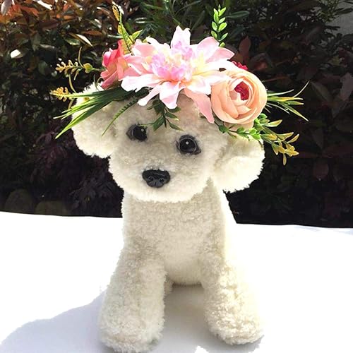 Miniatura 2 de Collar de flores de boda para perros, diadema de flores para perro, diadema de corona de flores para mascotas, corona natural de hojas de flores