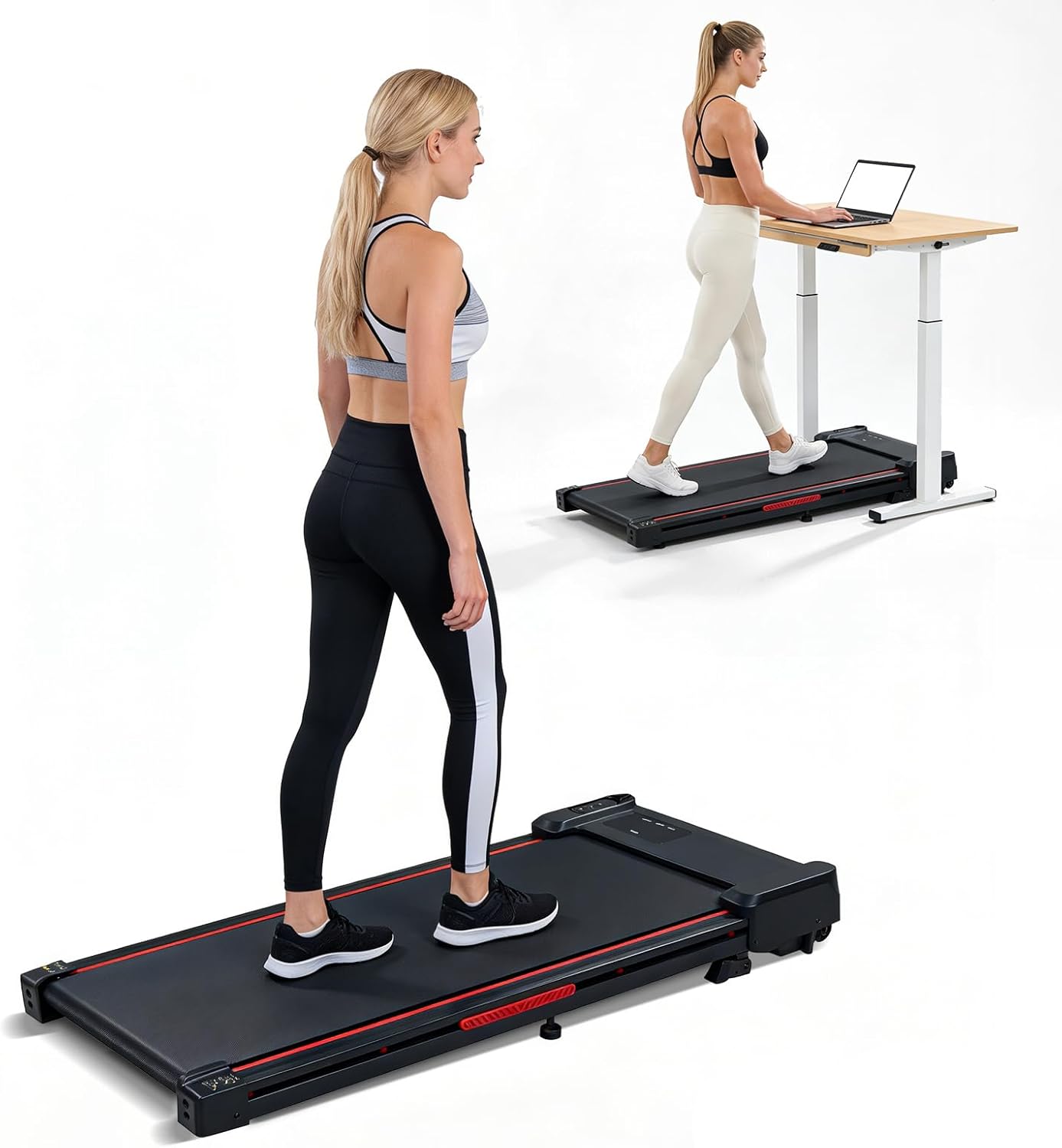 2.5HP Under Desk Treadmill Walking Pad, Portable Compact Treadmill for Home & Office, 0.6-4 MPH Walking Jogging Machine with Remote Control, LED Display & Wheels