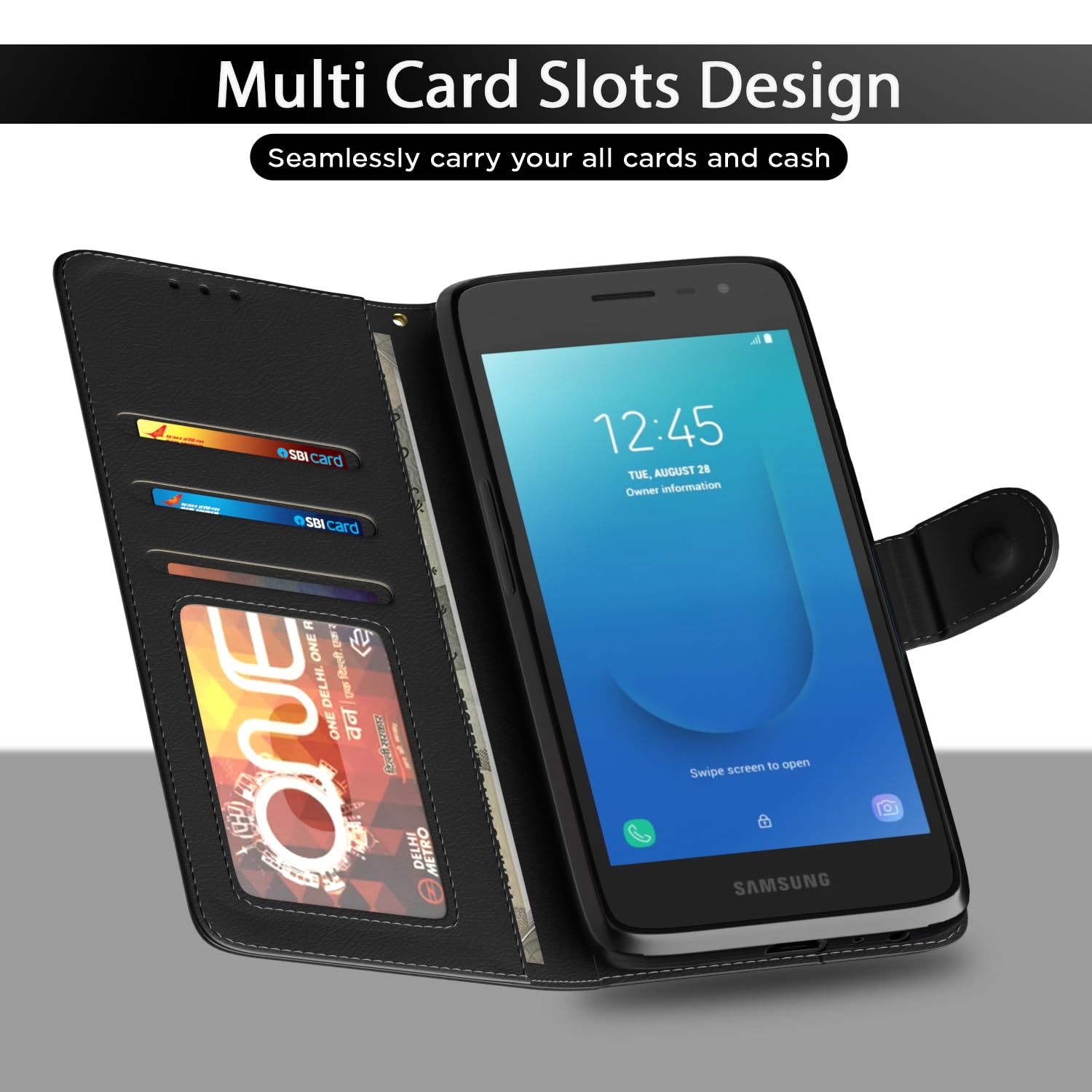 Samsung Galaxy J2 Core Flip Cover - Leather Wallet Stand -5