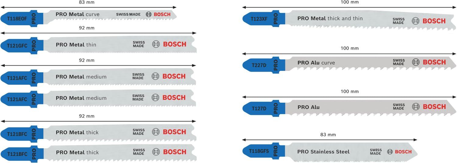 Bosch 10x Kit de lames de scie sauteuse PRO Metal and Alu, 10 pièces (pour Tôles en acier inoxydable, Tôles en acier, Longueur 92 mm, Professional Accessoire Scie sauteuse)