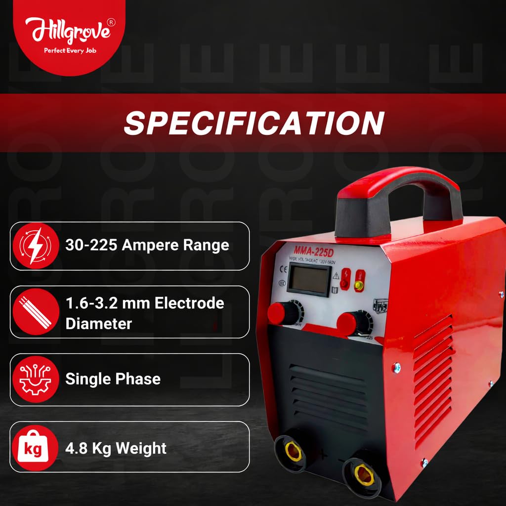 Hillgrove HGCM1210M2 225Amp Arc Force Control, AC, Anti Stick, Hot Start Function Rod Digital Display IGBT Based VRD Technology MMA Inverter Welding Kit Machine 3