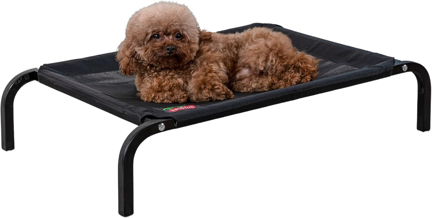 Go Pet Club Elevated Raised Indoor and Outdoor Cooling Pet Cot Bed for Dogs with Breathable Mesh Black 28.75”L x 18”W x 6”H