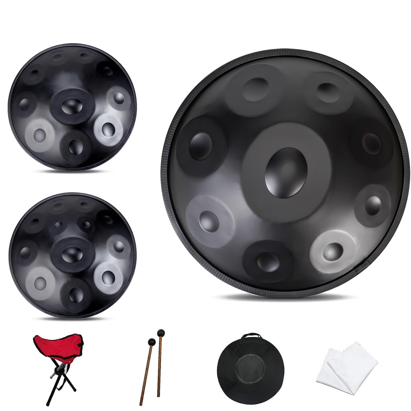 Handpan Instrument - 55cm Steel Tongue Drum De 9/10/ 12 Notes pour Adultes - Hand Pan Drum avec Trépied, Maillets Et Sac De Transport, 432Hz/440Hz (Color : Black_9 Notes, Size : 432Hz)