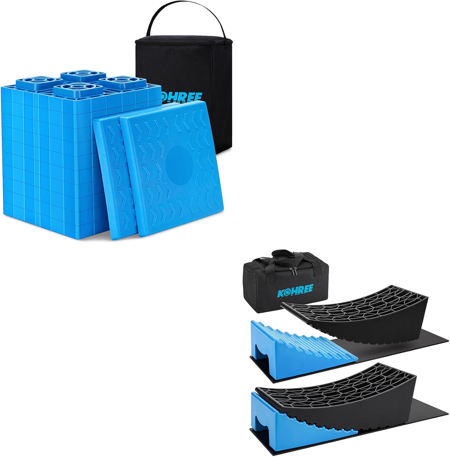 Kohree 12 Pack Heavy Duty RV Leveling Blocks + 2 Packs Sturdy RV Curved Levelers