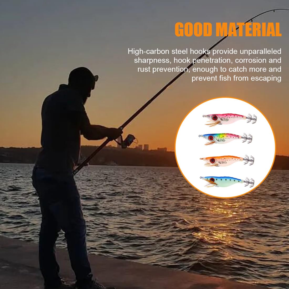 4 Piezas Artificial Calamar Señuelos para Pesca, Señuelo de Pulpo, Camarón, Gamba de Madera, Cebo, Anzuelo Duro, Kit de Señuelo de Pesca,Señuelos de Pesca de Mar de Hundimiento Profundo