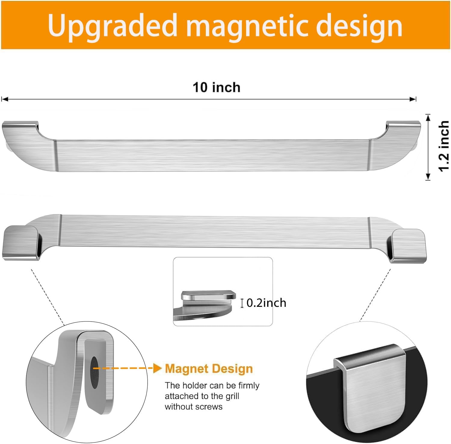 10 Inch Griddle Spatula Holder Magnetic Design, Stainless Steel Grill Barbecue Tool Rack, Griddle Accessories for Blackstone Flat Top Griddle and Other Grill Griddles (2 Pcs) Stainless Steel 2 pack image 3 of 7 B0C2VMBDDX