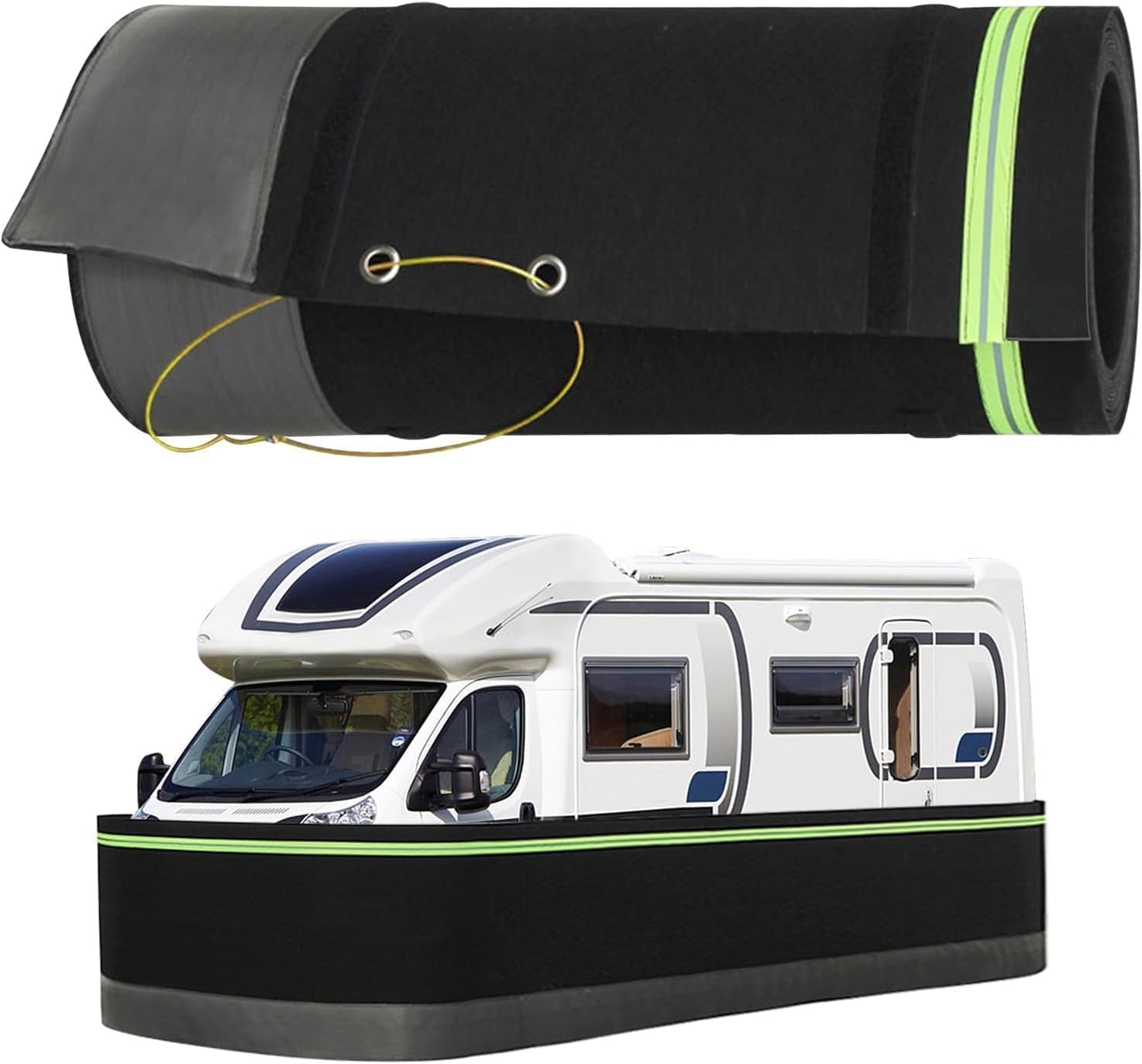 This Travel Trailer and Campervan Side Skirt Kit Features A Stainless Steel Mesh Base Filled with Polyester Fiber for Easy Storage and Enhanced Insulation. 2.6ft High-92ft Length