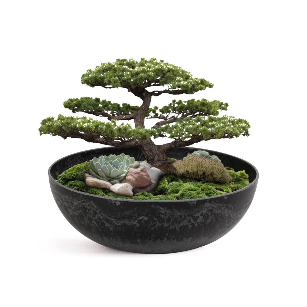 matches21 Plant Bowl for Outdoor Use - Vintage Decorative Bowl Black Marbled as Flower Pot Plant Pot - Bowl in 25 x 9 cm as Garden Bird Bath Balcony Decoration or Cemetery Grave Bowl