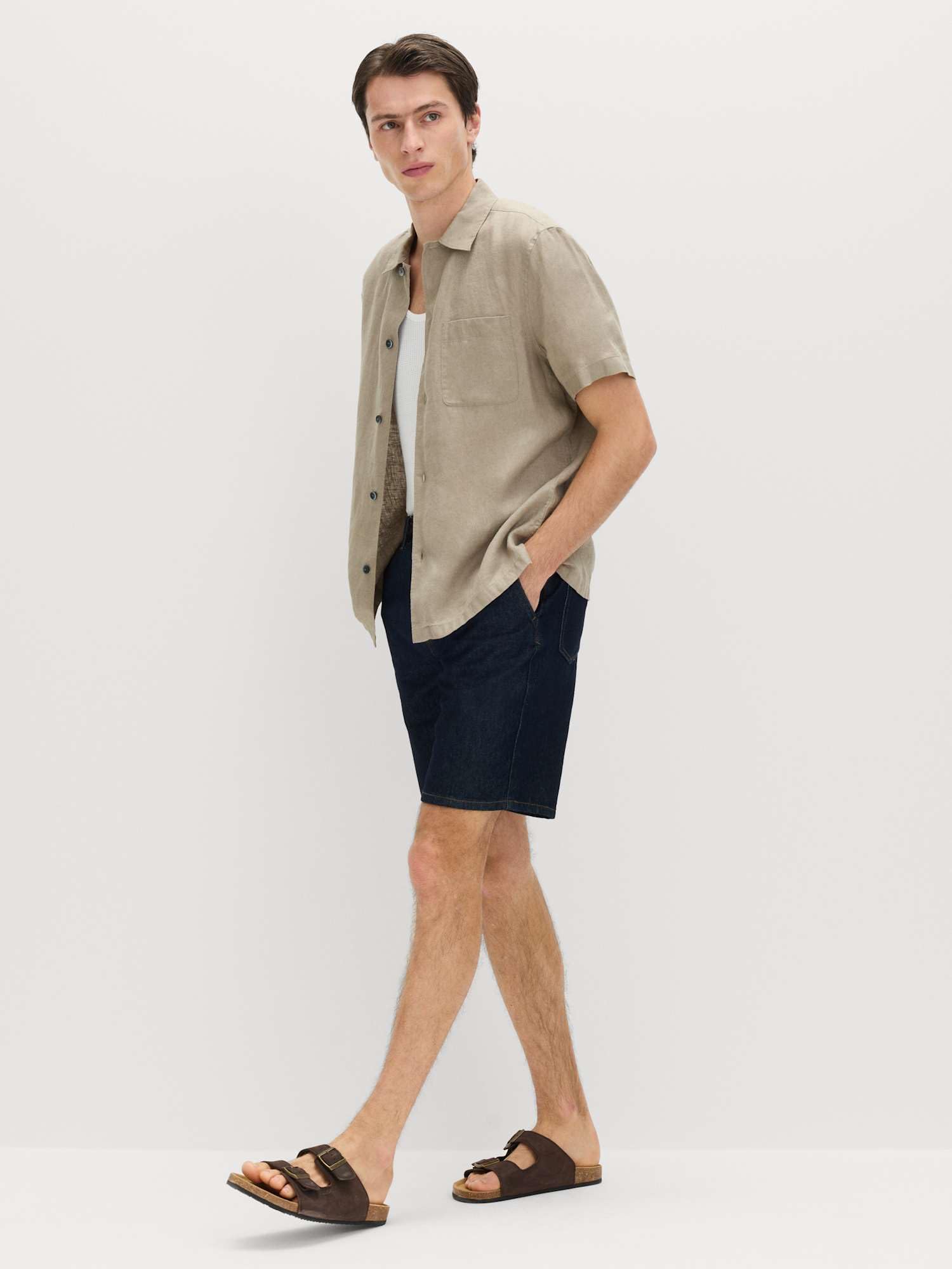 Marks & Spencer Camisa de Manga Corta de Lino Puro para Hombre, Ajuste Normal, Cuello Clásico, Transpirable