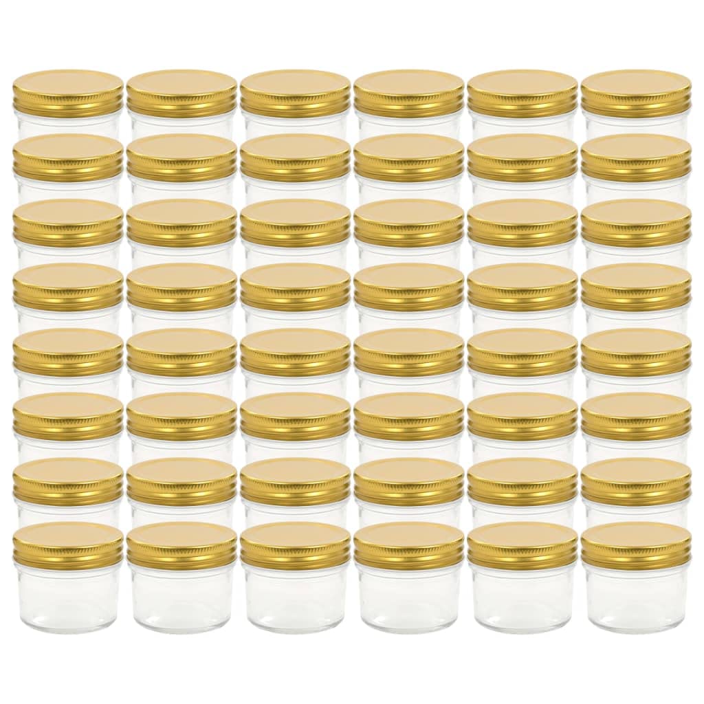 48 Stk. Einmachgläser 110 ml mit goldenem Schraubdeckel, kleine Gläser zum Einkochen, Marmeladengläser Set für Konfitüre, Chutney, Gewürze und Desserts