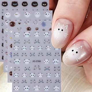 Cute Cat Nail Art Stickers Cute Cats Emoticon Nail Art Decals Cats Face Kawaii Cat Stars Designs Nail Sticker for Girls Women Manicure Decoration DIY Accessories 4 Sheets