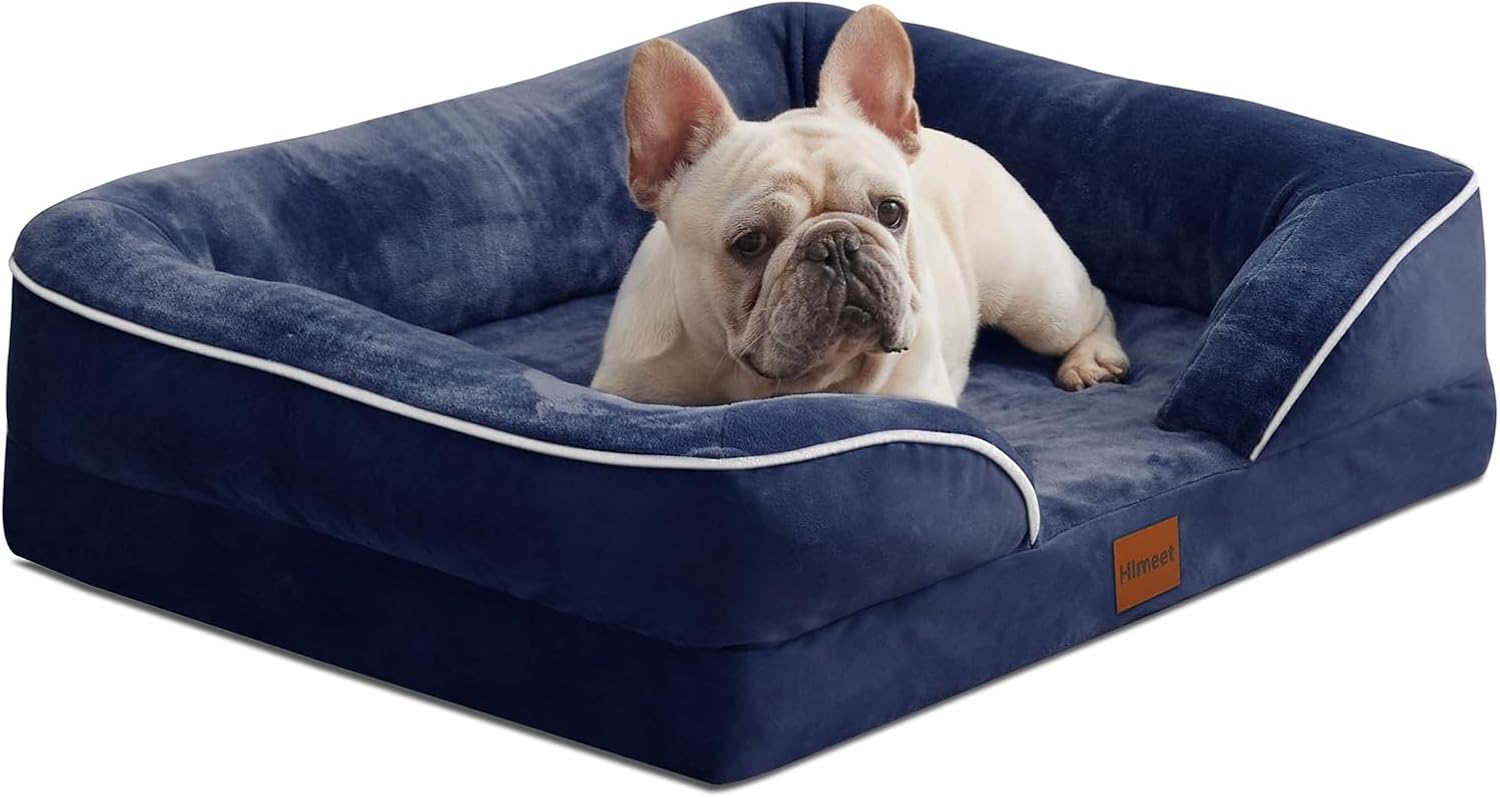 orthopedic dog bed for medium size dogs - comfort dog sofa, pet couch with removable washable cover and waterproof lining, supportive foam pets sofa with nonskid bottom, navy blue 28.0"l x 23.0"w x 6.5"th dark blue