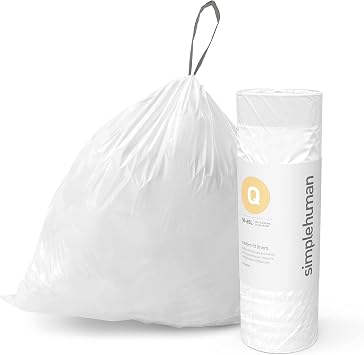 simplehuman Code Q Custom Fit Drawstring Trash Bags, 240 Count, 50-65 Liter / 13-17 Gallon, White