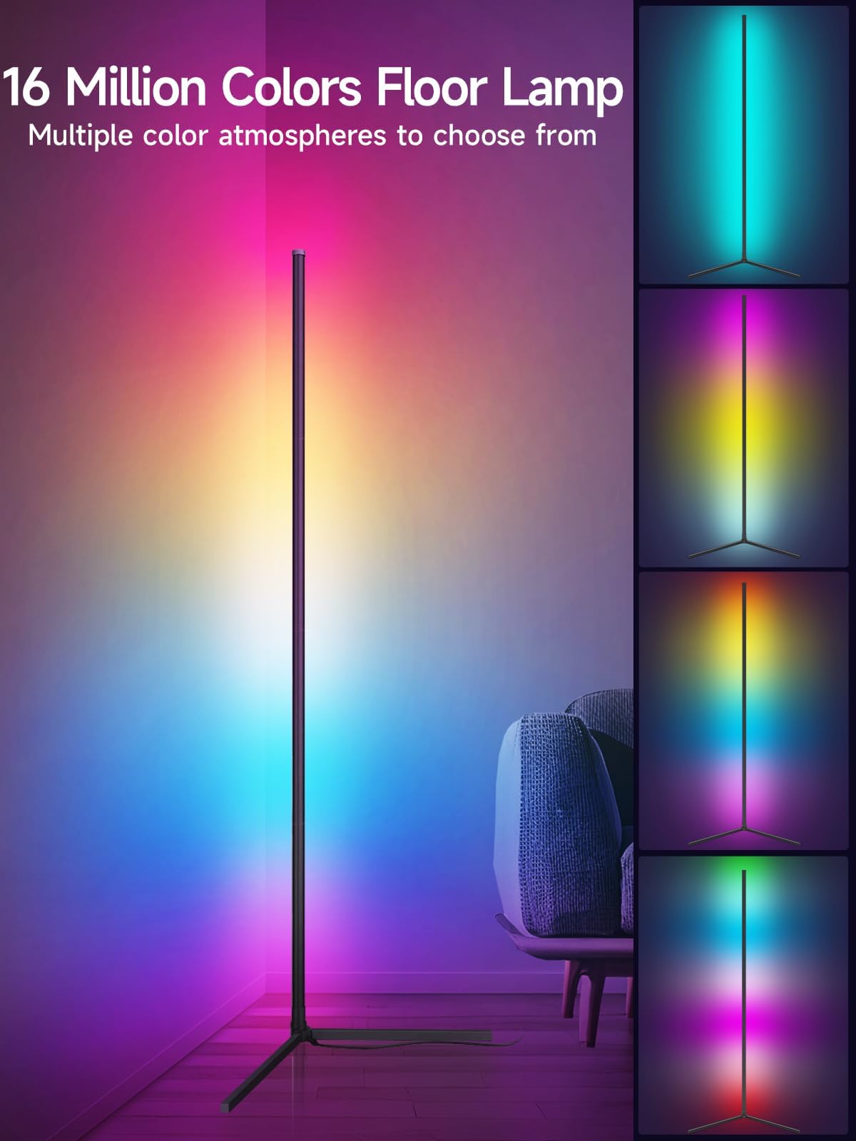 Tyute LED Stehlampe 150 cm, RGB Ecklampe Dimmbar Standleuchte Wohnzimmer
