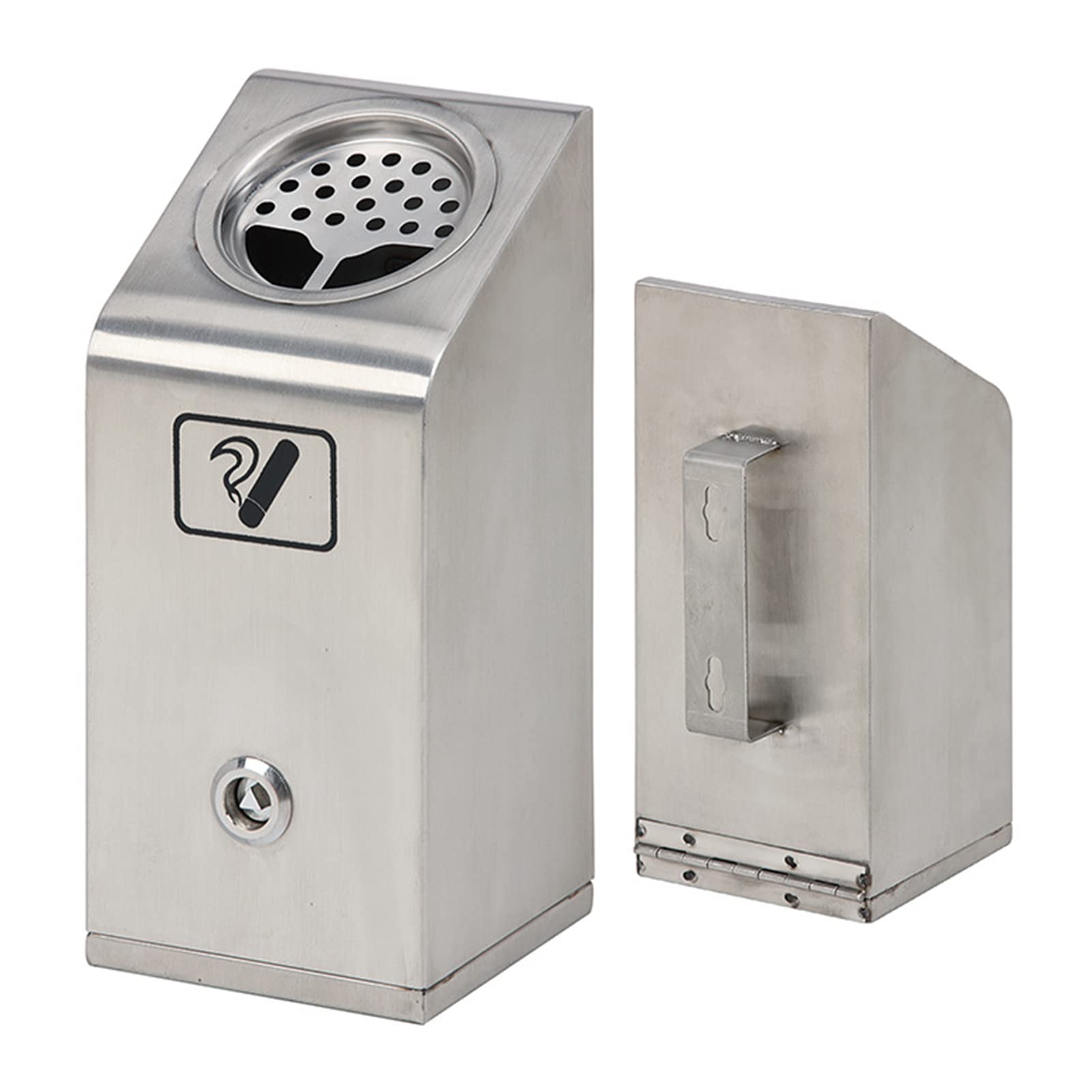 Stainless Steel Wall Mounted Ashtray Lockable Cigarette Butt Container with Key for Outdoor Smoking Public Place