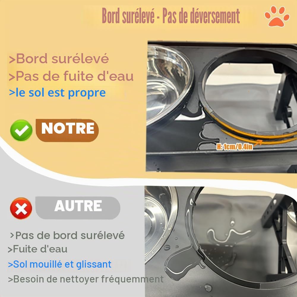 Marchul Gamelle Chien Surélevées de 4 Hauteurs Ajustables, Gamelle pour Chien avec 2 Bols en Acier Inoxydable, Pliable, Antidérapant, Convient aux Petits, Moyens et Grands Chiens