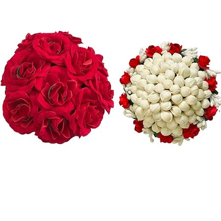 AROOMANArtificial flower Bun Juda Maker Flower Gajra Hair Accessories For Women and Girls Multi Color (Pack-02)