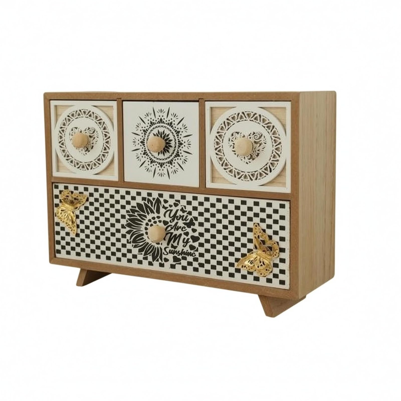 Bohemian Style Wood Desktop Drawer Cabinet Angled Feet Desktop Storage Cabinet, Style D-image-23