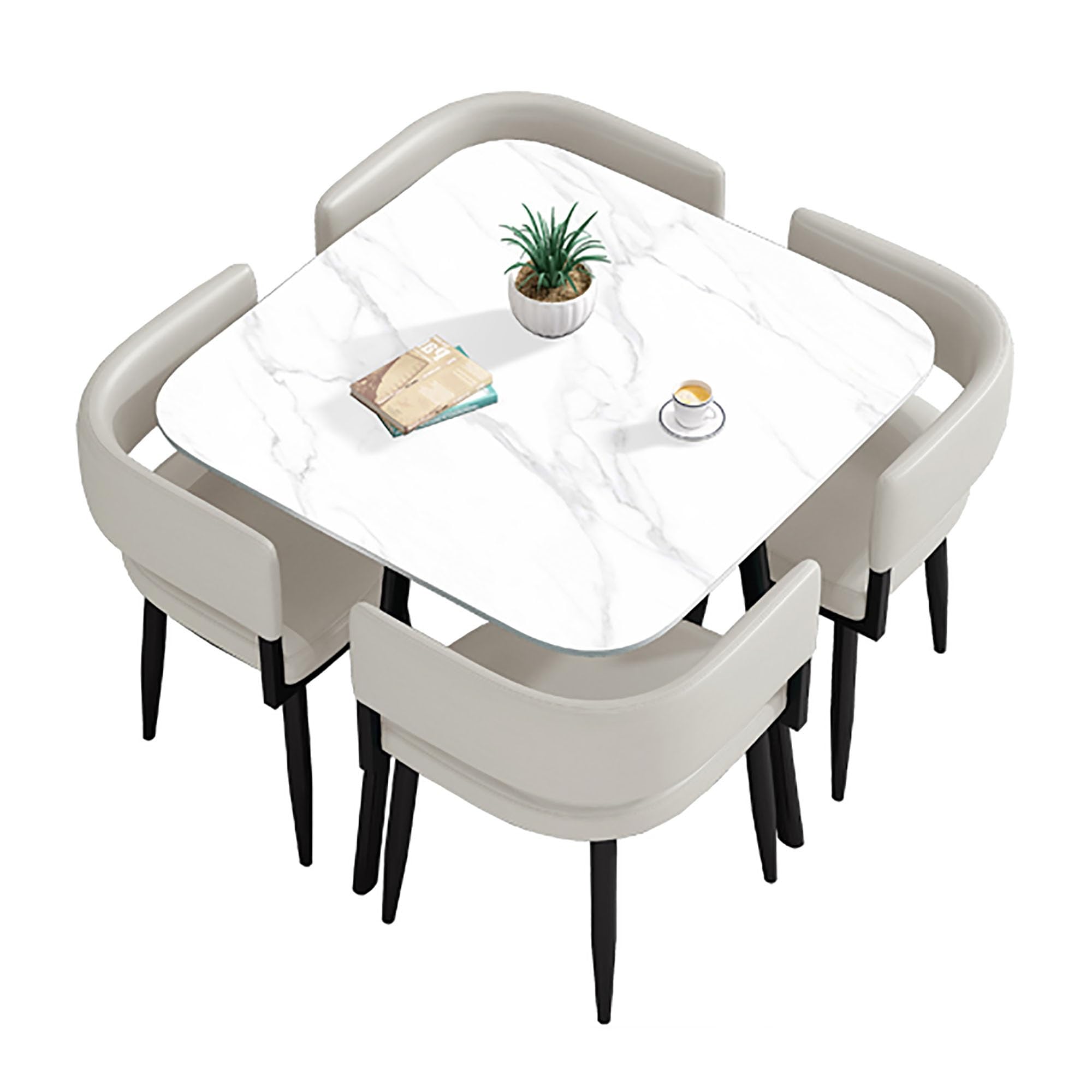 WOTZOV Contemporary 5 Piece Dining Set With Square/Round Table And 4 Chairs Ideal For Small Spaces,Square a 80cm/31.5in