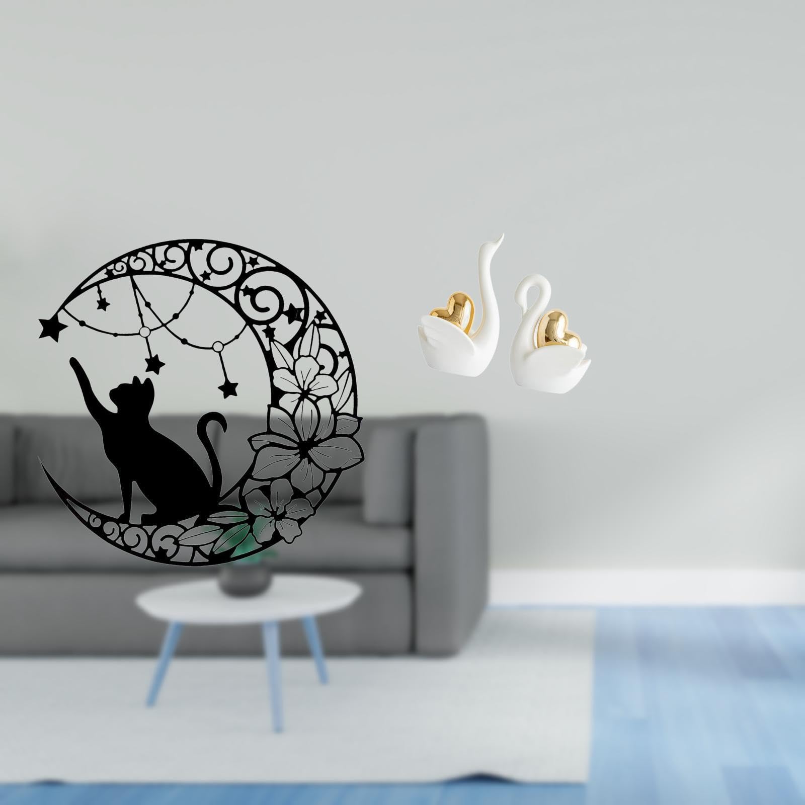 Enakshi® Moonlit Cat and Swan Harmony Metal Wall Art Sculpture for Cat Lovers and Elegant Home Decor Tabletop Ornament Entrance Decoration|Home & Garden | Home Decor | Figurines-image-38