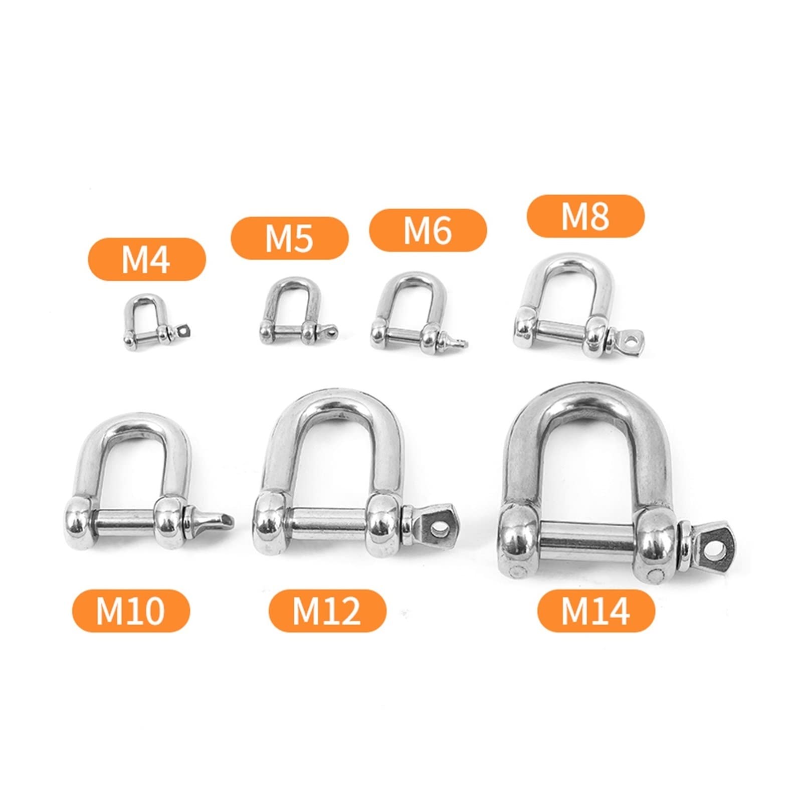 316 Edelstahl D Schäkel, Schraubstift-Typ, rostfrei, strapazierfähig zum Abschleppen und Heben, Bogenschäkel, 1 Stück