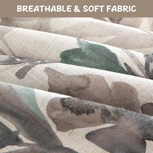 Image of MYSKY HOME Floral Curtains 90 Inch Length Light Filtering Two Pages Pinch Pleated Curtains for Living Room Flower Printed Privacy Protect Drapes Set 2 Panels,Brown and Natural