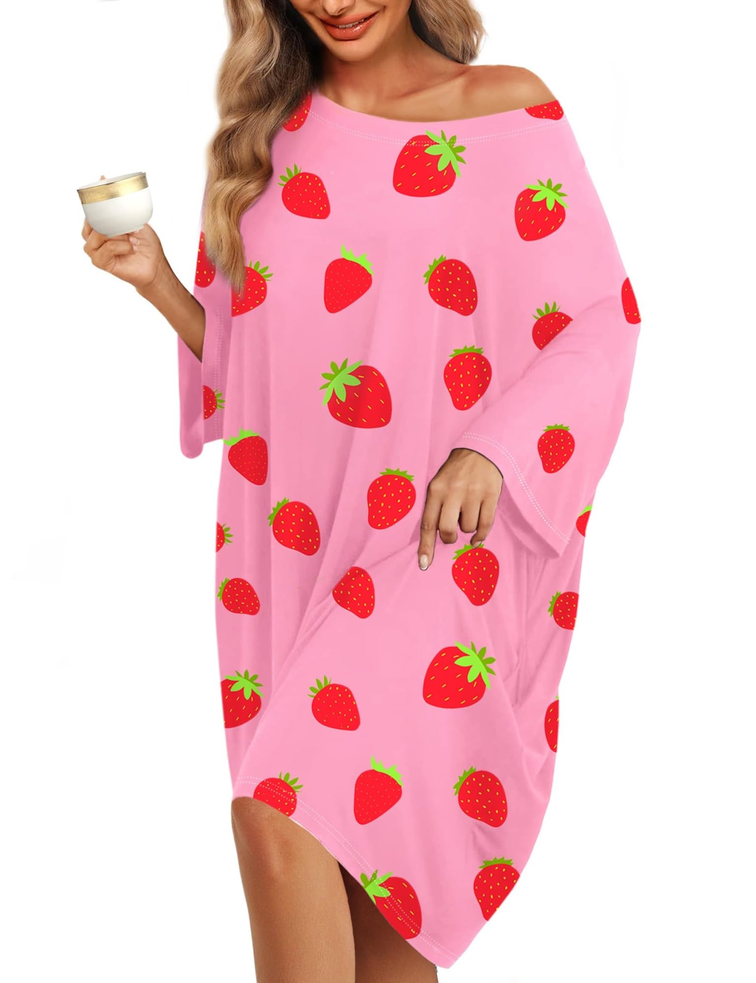 Btfonia Unisex Pink Plus Size Nightgowns For Women Oversized Sleep Tshirts Dress Short Sleeves Sleepwear With Pocket