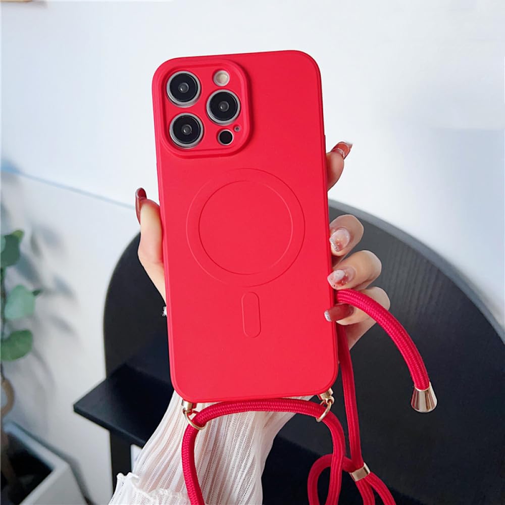 Étui iPhone 13 Pro Max en silicone rouge avec cordon LVTFCO - 7